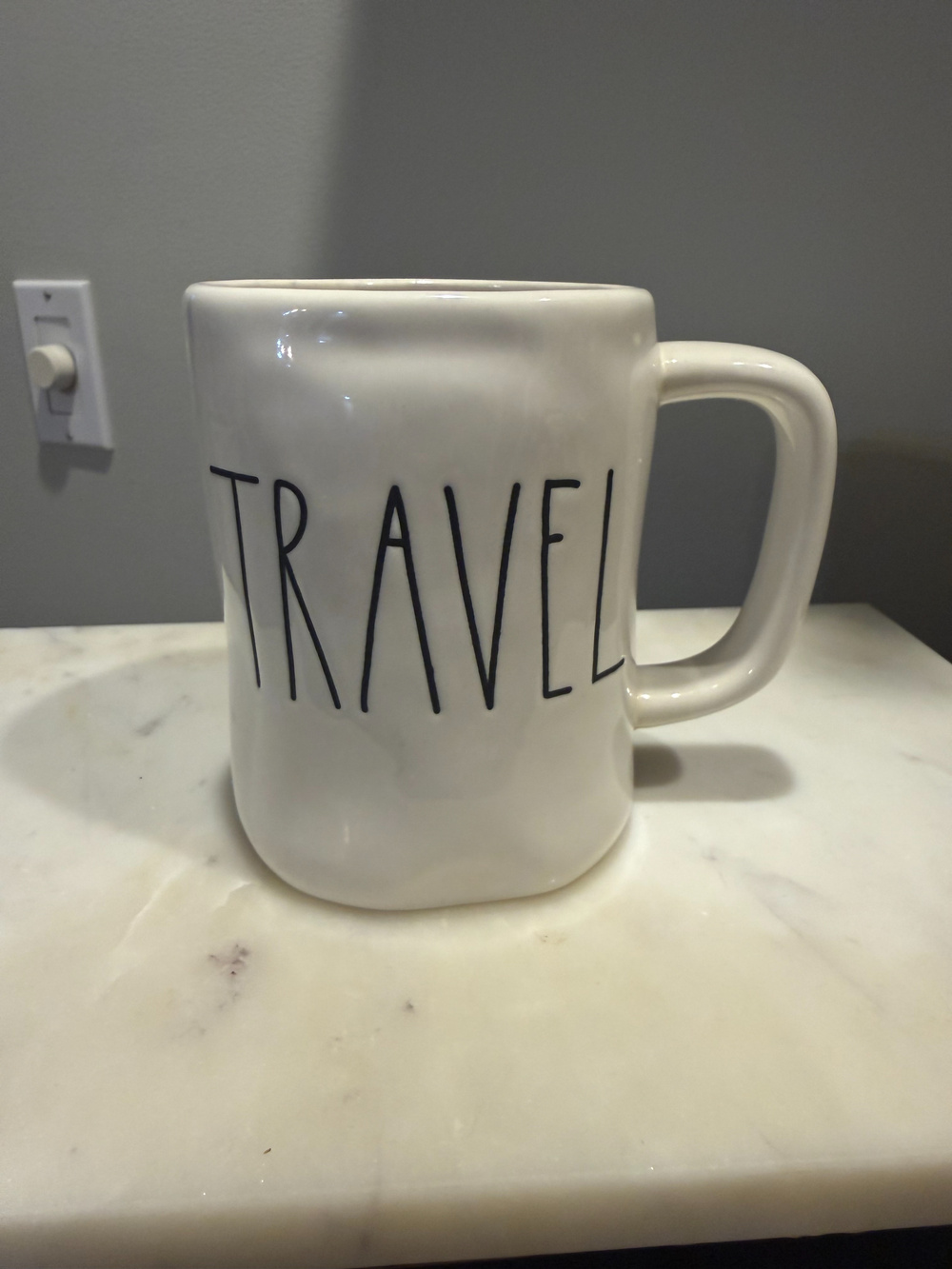 Rae Dunn White Ceramic "Travel" Mug Coffee Cup 5 Inch - Used